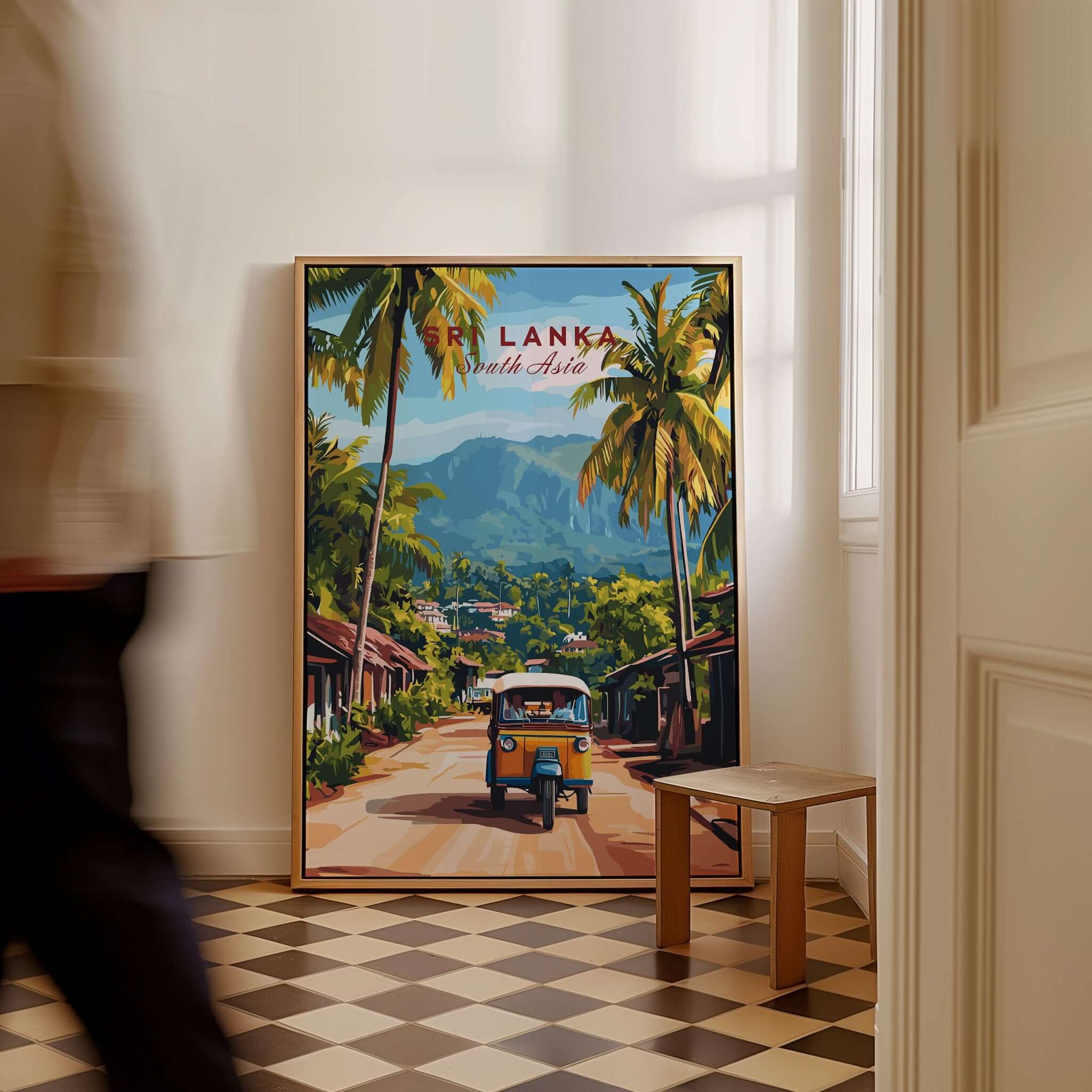 Sri Lanka Tuk-Tuk Art Print - South Asia Travel Poster, Island Street Scene displayed in a stylish interior.