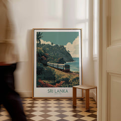 Sri Lanka Poster | Tropical Railway Canvas Print featuring a train along a lush tropical landscape.
