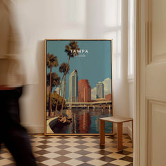 Tampa Florida Wall Art Print | Downtown City Skyline Travel Poster featuring vibrant skyline and waterfront.