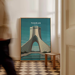 Tehran Wall Art Print | Iran Travel Poster featuring Azadi Tower in an artistic home setting.