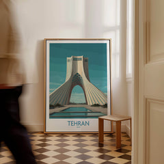Tehran Poster Iran | Azadi Tower Sunset Architecture Canvas Print displayed in a stylish interior setting.
