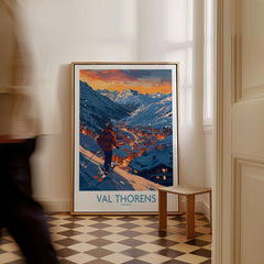 Val Thorens Ski Print in a stylish interior, showcasing the beautiful snow-covered mountains and ski resort in France.