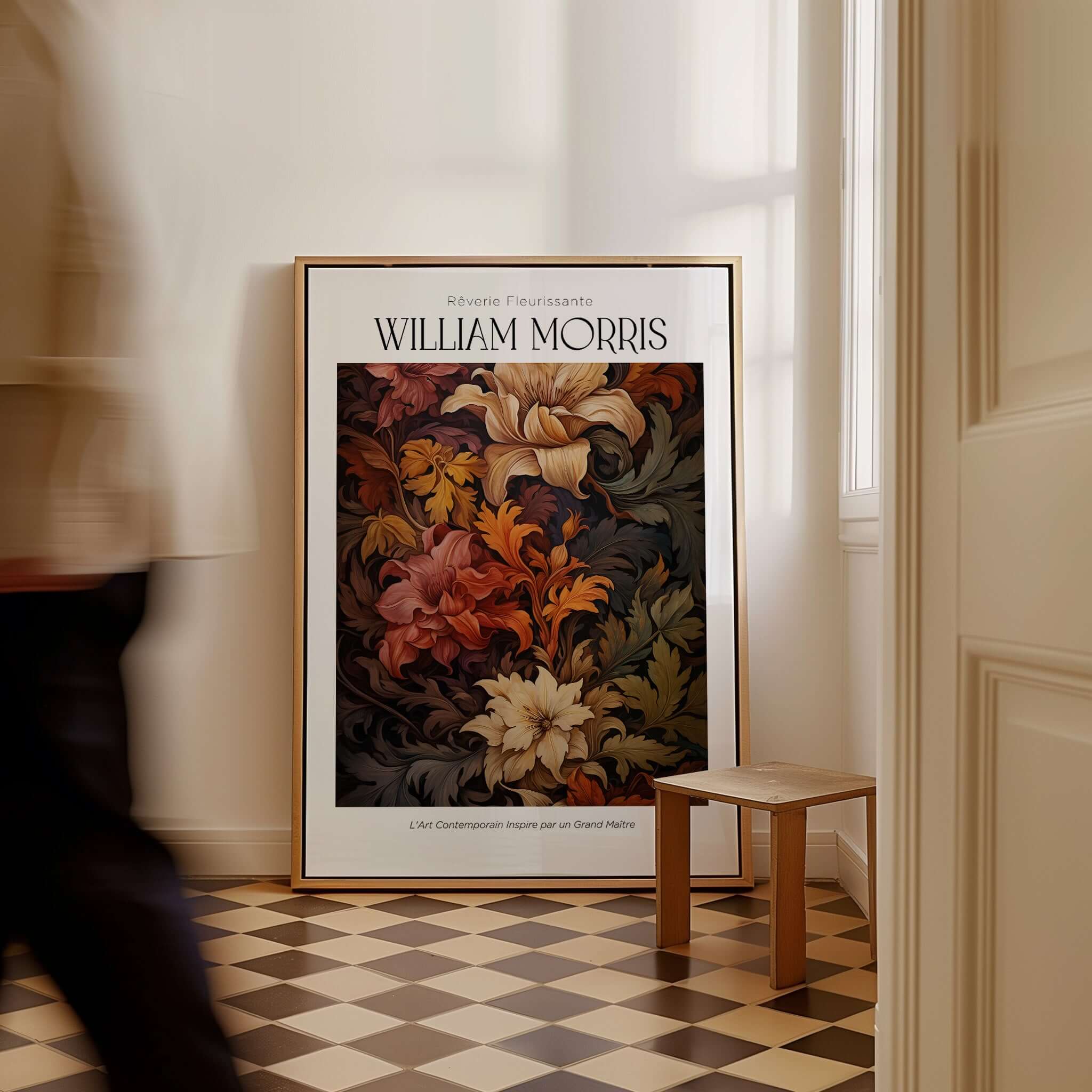 William Morris Prints - Rich Floral Foliage Pattern Art Print - Autumnal Botanical Poster displayed in a stylish interior.