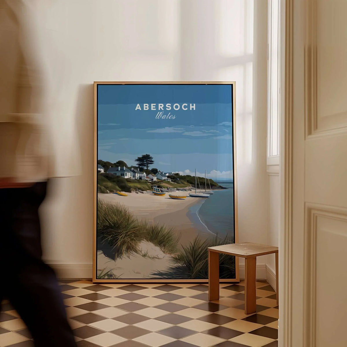 Abersoch Llyn Peninsula Boating Scene Canvas Print | Welsh Seaside Home Decor displayed in stylish interior setting.
