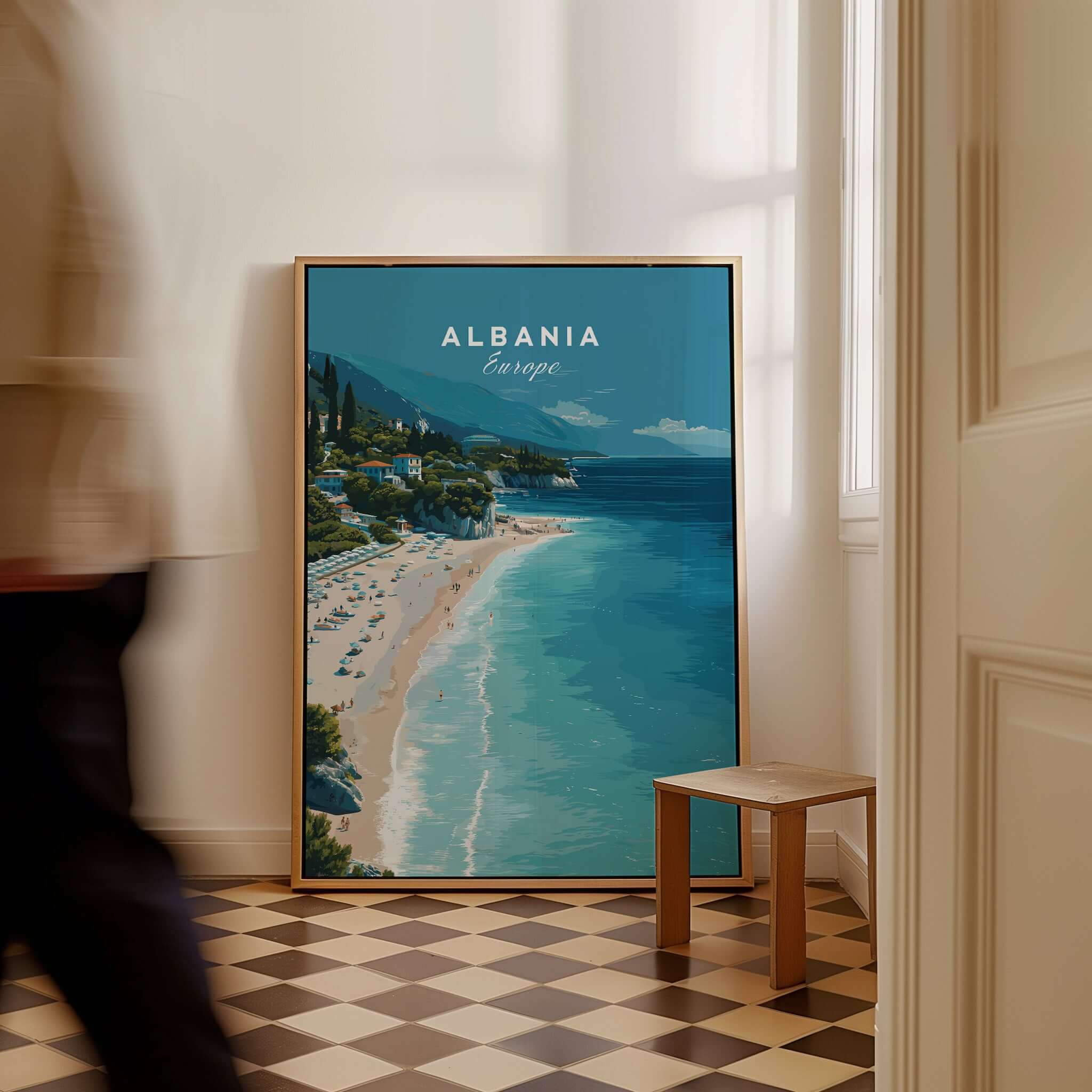 Albania Canvas Print | Balkan Travel Poster showcasing idyllic beach scene and turquoise waters in elegant decor