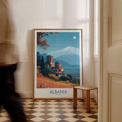 Albania Snow Mountain Church Art Print | Historic Monastery Landscape Poster