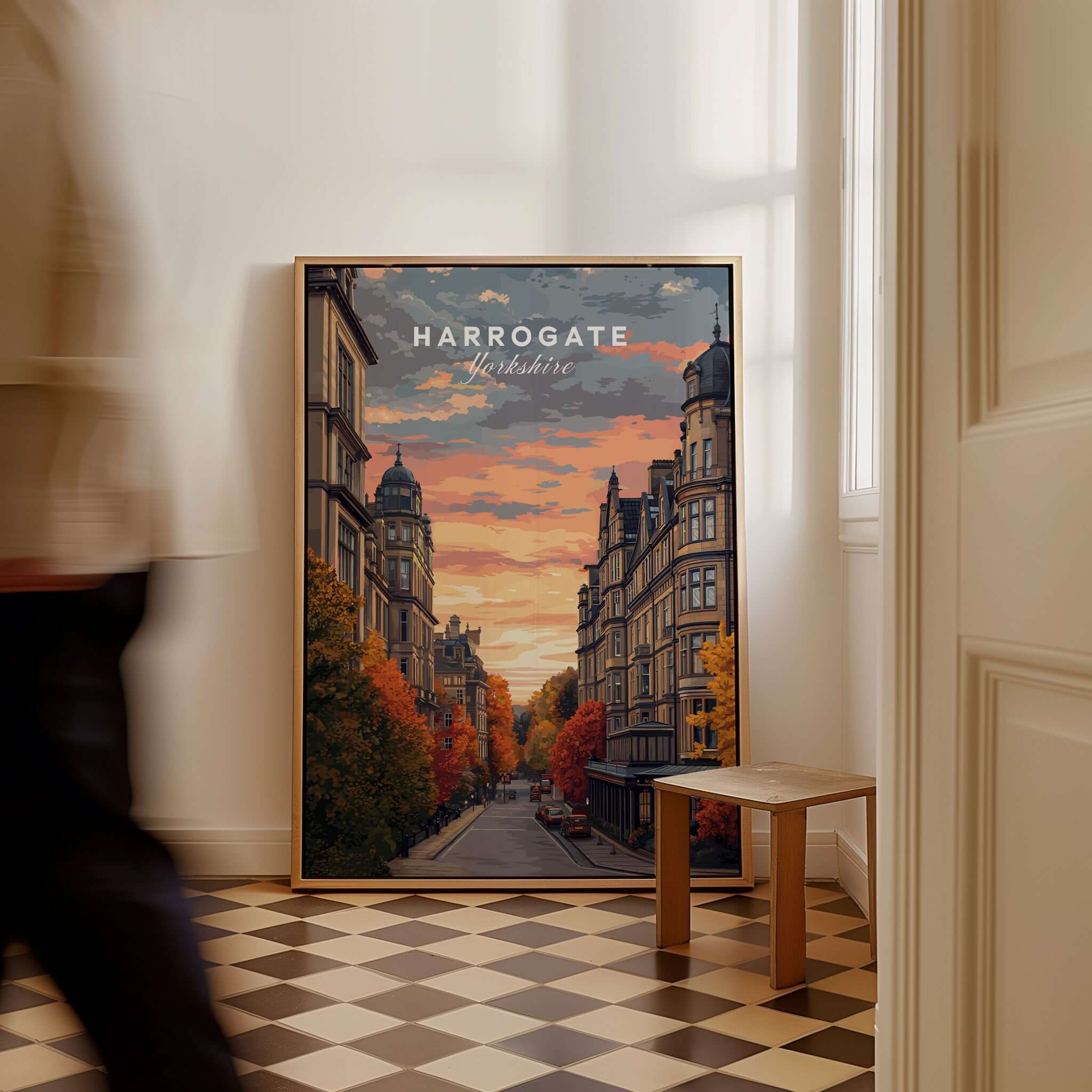 Harrogate Print | English Travel Wall Decor featuring a street scene in Yorkshire, capturing the charm of Harrogate.