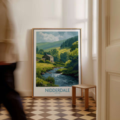 Nidderdale England Riverside Cottage Art Print | Yorkshire Valley Poster displayed in a cozy interior setting.