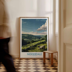 Nidderdale Art Print | Yorkshire Dales Sheep Poster displayed in a stylish interior with a scenic landscape.