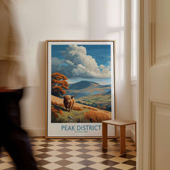 Peak District National Park Highland Cattle Art Print | Rolling Hills Poster displayed in a stylish interior setting.