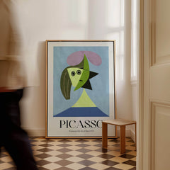 Picasso Woman Hat Olga 1935 Abstract Portrait Art Print Simple Shapes Poster Decor displayed in a modern interior setting.