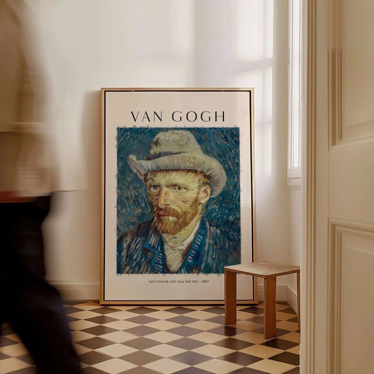 Vincent van Gogh Self Portrait Grey Felt Hat 1887 Art Print Post Impressionist Poster displayed in a stylish interior.