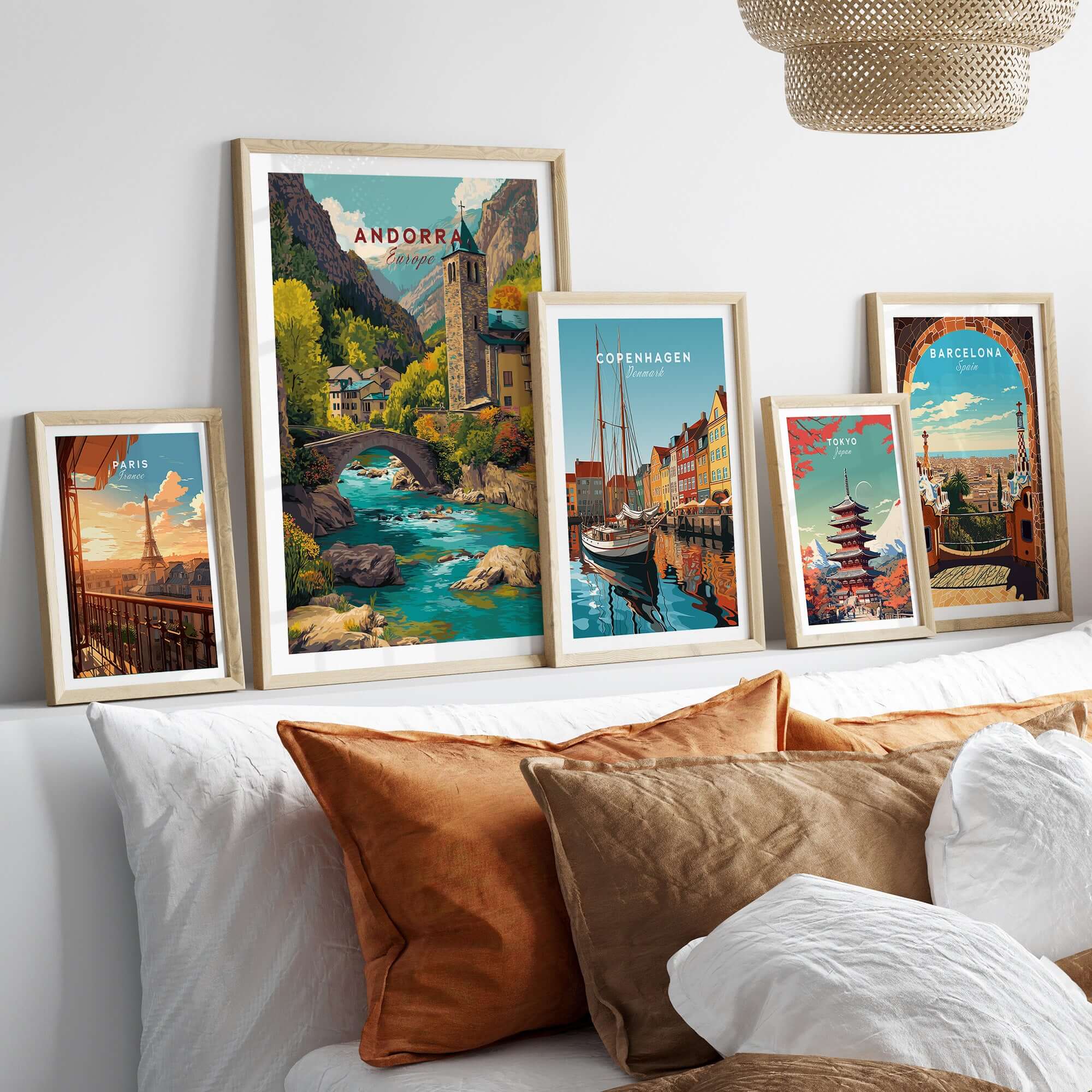 Andorra Valira River Valley Village Print | European Mountain Wall Decor featuring framed prints in a cozy living room setting.