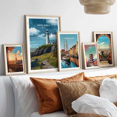 Anglesey Wales Lighthouse on Cliffs Print - Coastal Path Wall Art displayed in a stylish home setting.