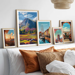 Ben Nevis Print Scotland Colorful Valley - Vibrant Mountain Scenery Poster displayed among other travel posters.