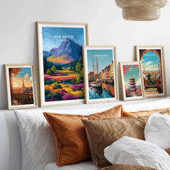 Ben Nevis Scotland Poster Autumn Mountain View - Fall Colors Wall Art displayed in a cozy living room setting.