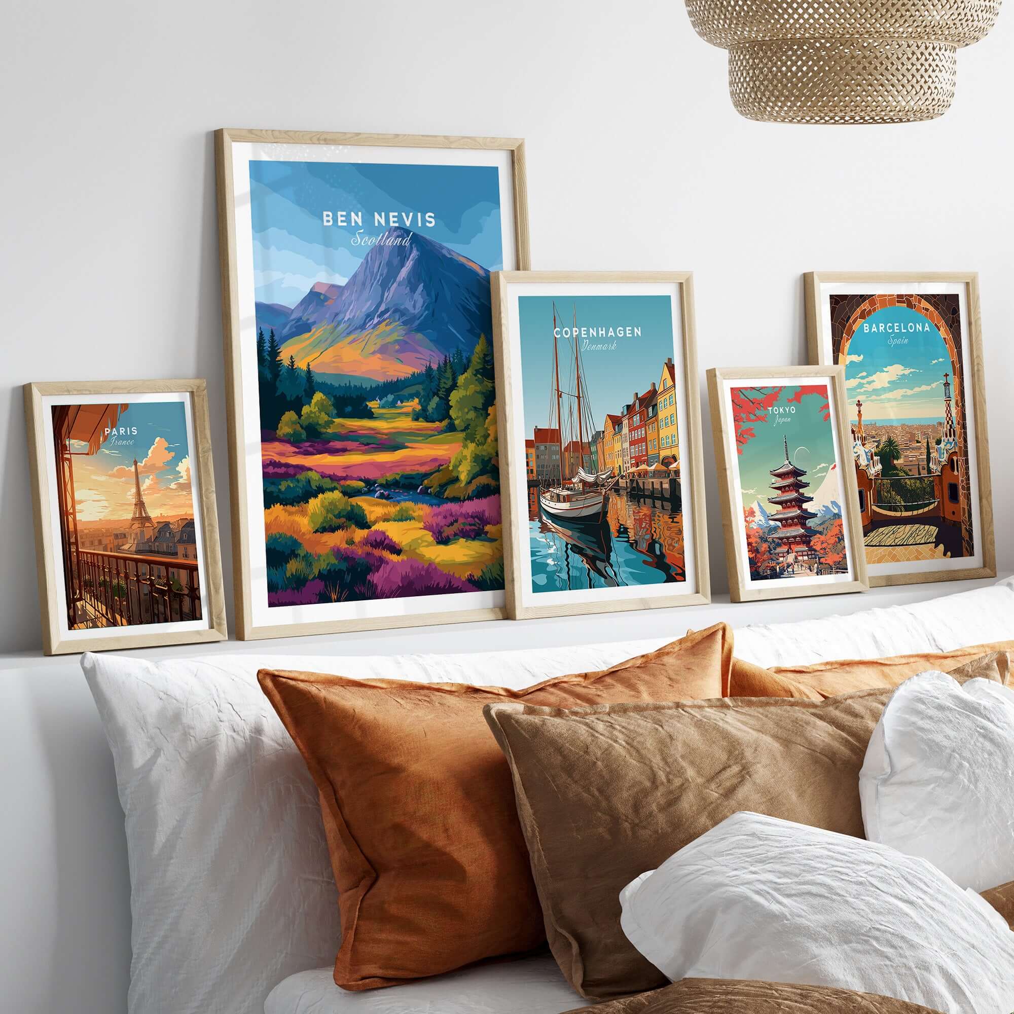 Ben Nevis Scotland Poster Autumn Mountain View - Fall Colors Wall Art displayed in a cozy living room setting.
