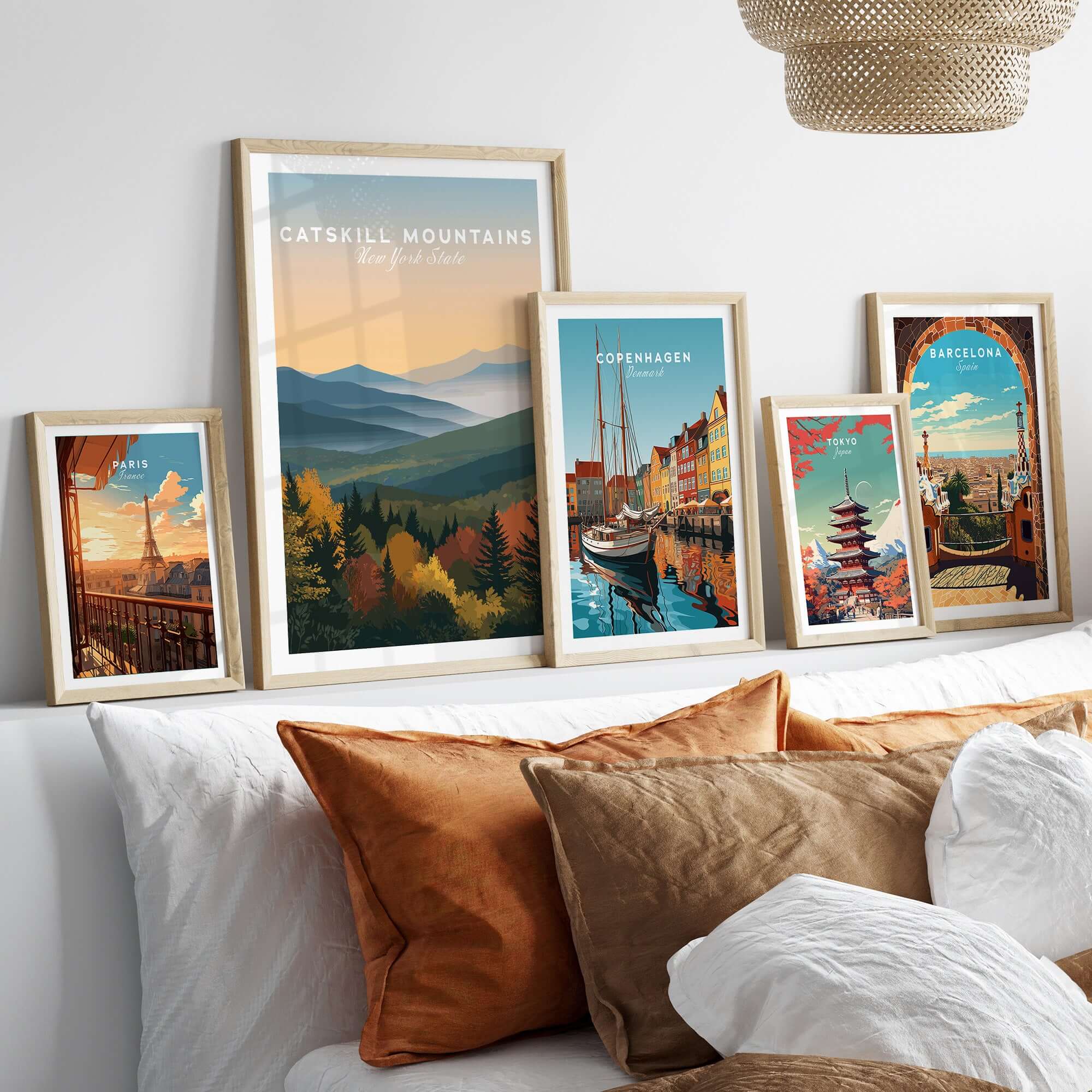 Catskill Mountains New York Autumn Foliage Print - Mountain Valley Wall Art displayed on a wall with other art prints.