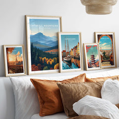 Catskill Mountains New York Layered Hills Print - Mountain Range Wall Art displayed in a stylish living room setting.