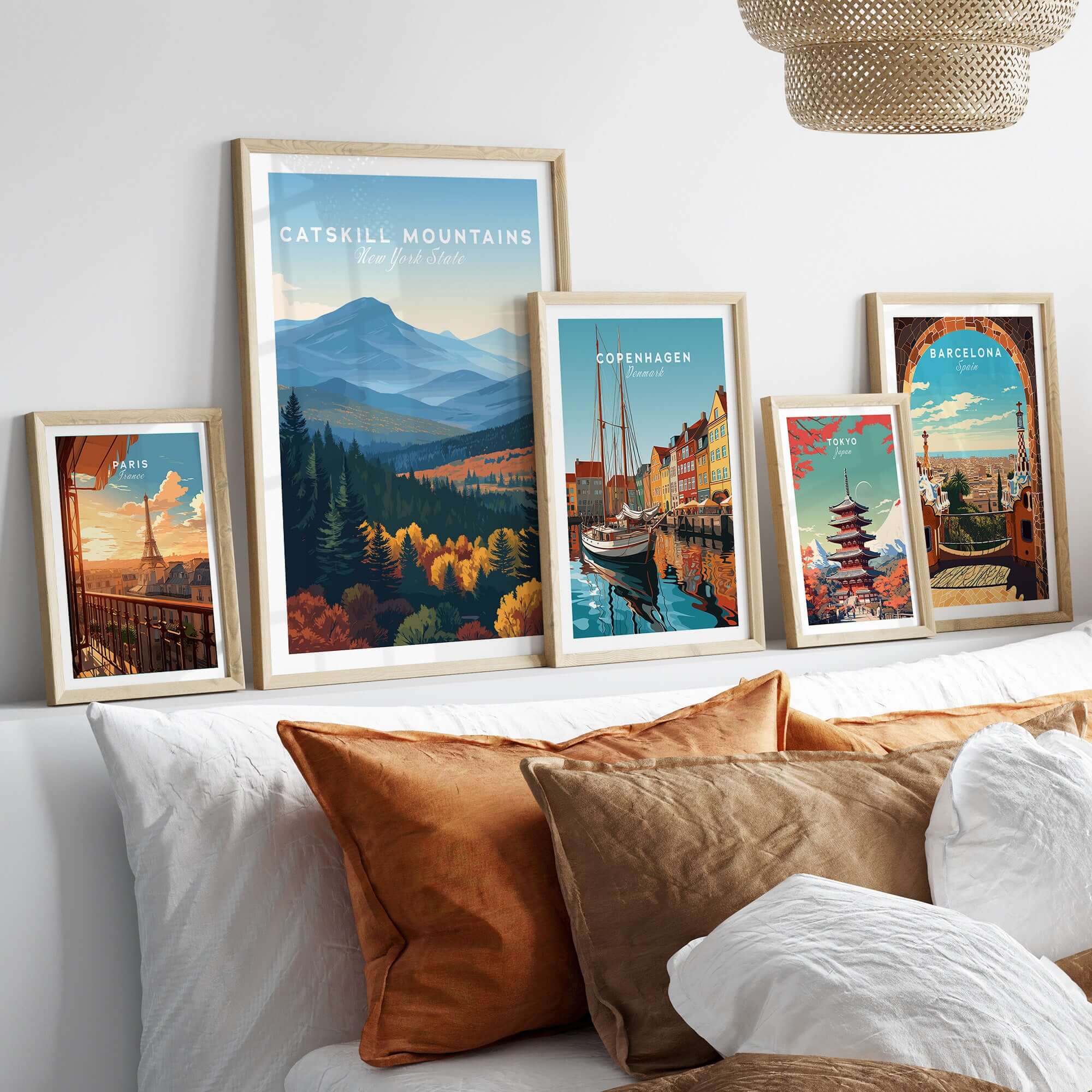 Catskill Mountains New York Layered Hills Print - Mountain Range Wall Art displayed in a stylish living room setting.