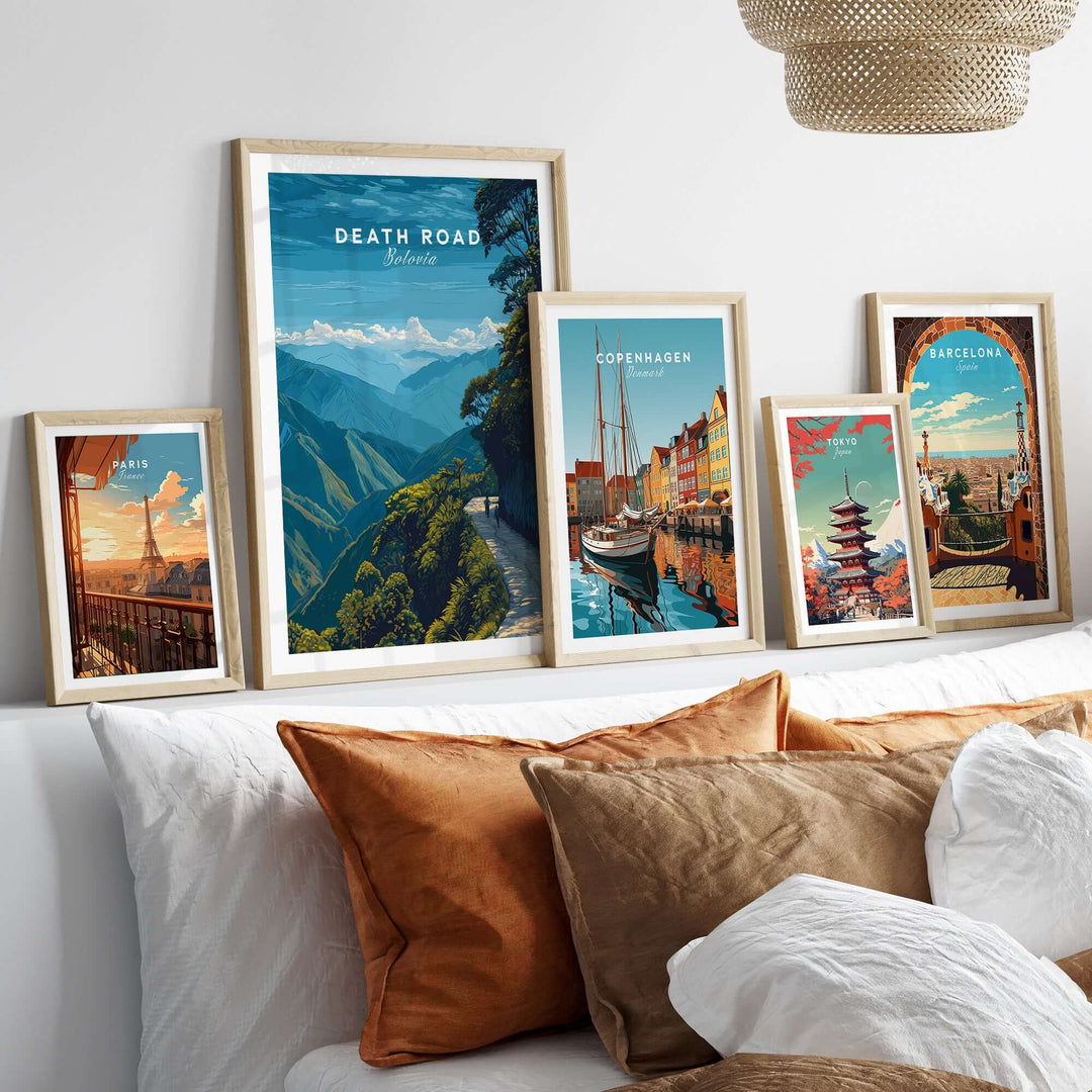 Death Road Yungas Adventure Scenic Print | Bolivian Travel Wall Decor displayed in a stylish home setting.
