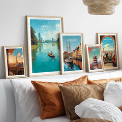 Dhaka Poster Bangladesh River City View Print - Urban Waterfront Wall Art displayed in a modern home decor setting.