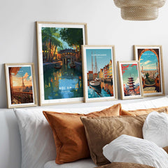 Hoi An Vietnam Poster - Iconic Landmark Print displayed on a stylish wall among other travel-themed art prints.