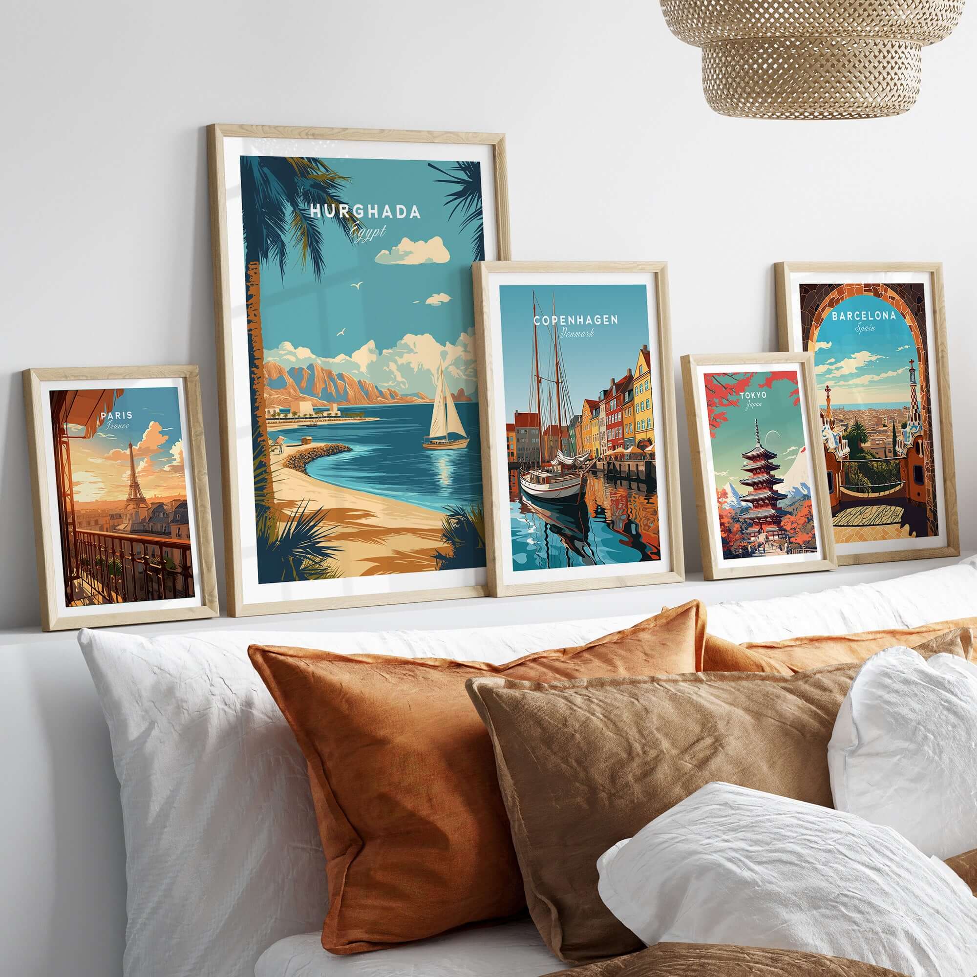 Hurghada Egypt Red Sea Beach Print - Tropical Resort Wall Art displayed with other travel-themed posters.