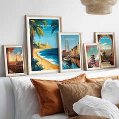 Hurghada Egypt Beach Poster - Red Sea Travel Print displayed among travel art prints, showcasing vibrant coastal scenery.
