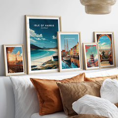 Isle of Harris Scotland Beach House Seascape Poster - Remote Scottish Isle Print displayed in a stylish living room setting.