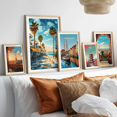 Larnaca Cyprus Poster - Travel Print featured among various travel prints on a stylish wall.