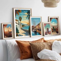 Larnaca Cyprus Sunset Print - Mediterranean Seascape Poster displayed among other city landscape posters.