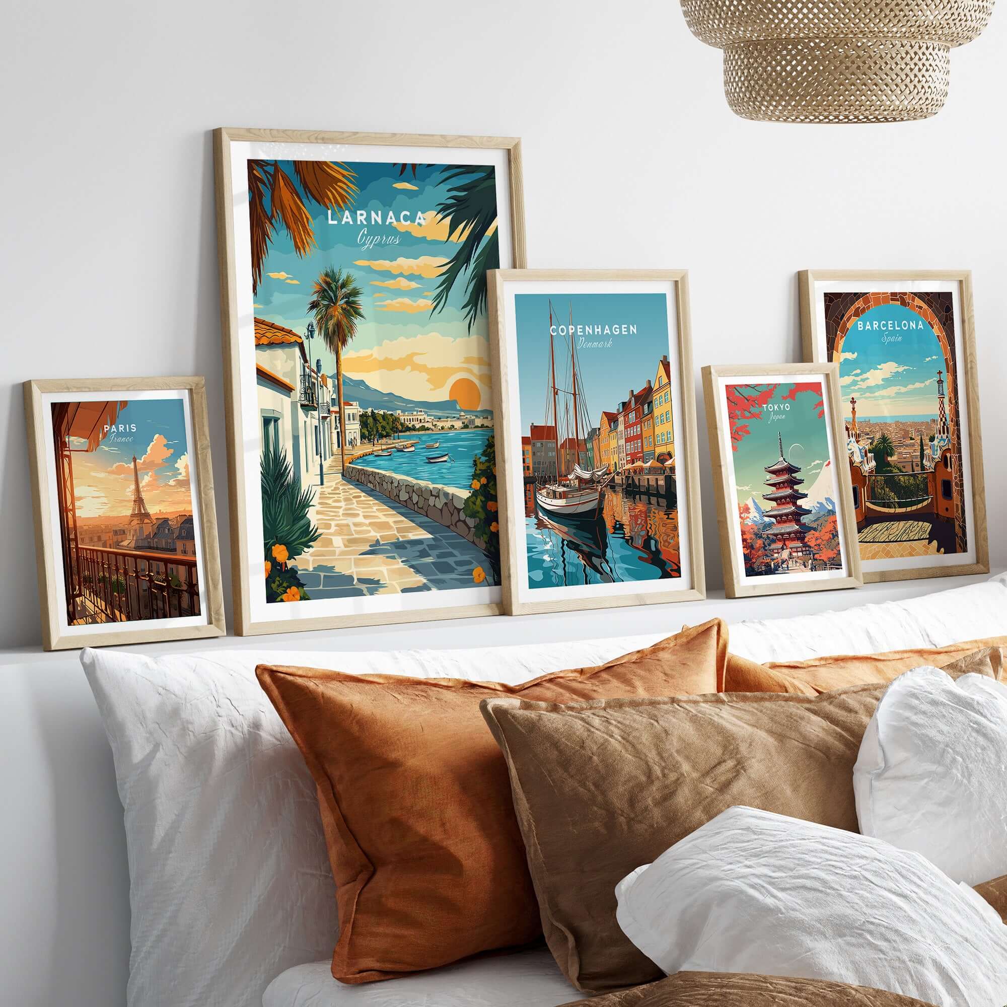 Larnaca Cyprus Sunset Print - Mediterranean Seascape Poster displayed among other city landscape posters.