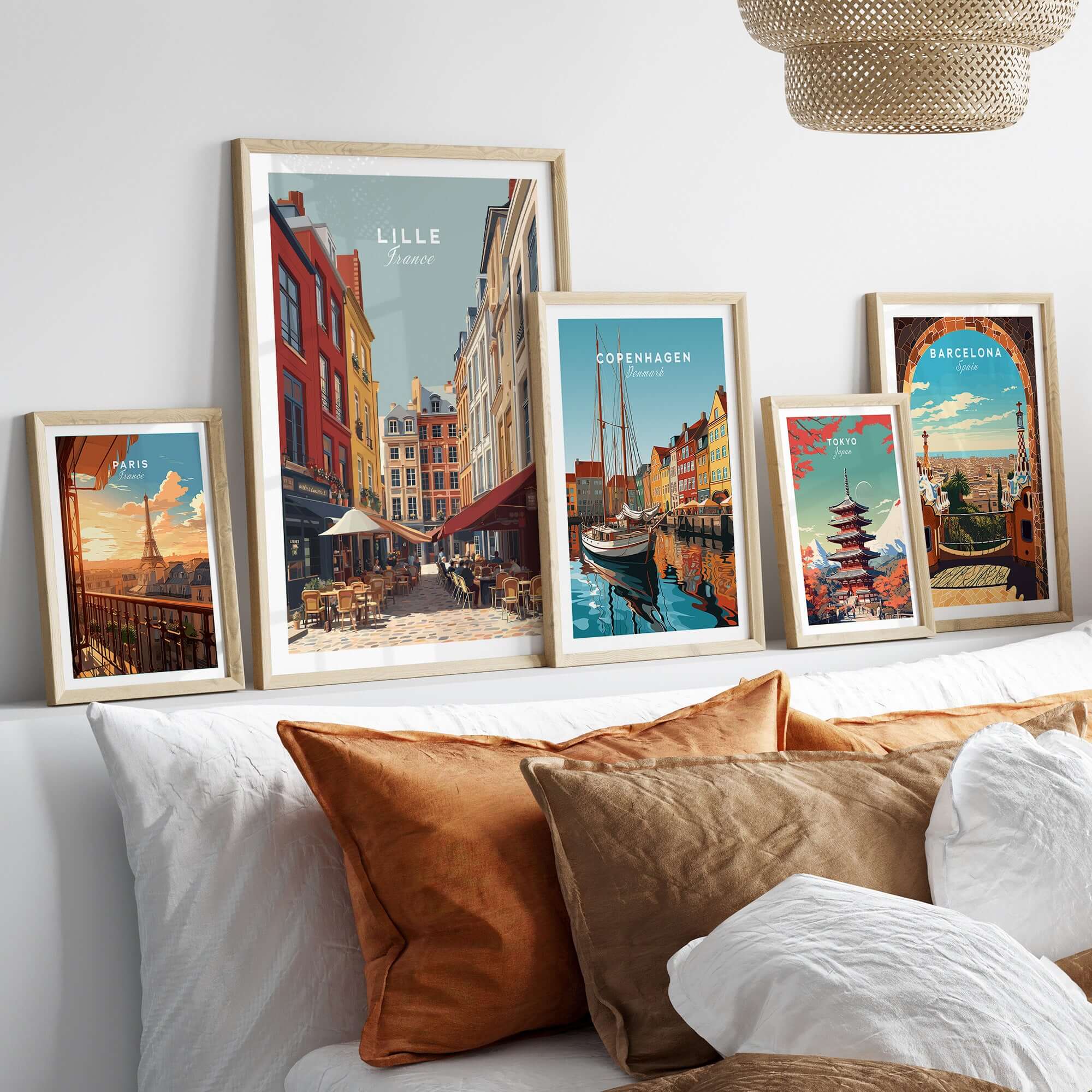 Lille France Print Street Scene - Historic City Center Wall Art displayed in a cozy living room setting.