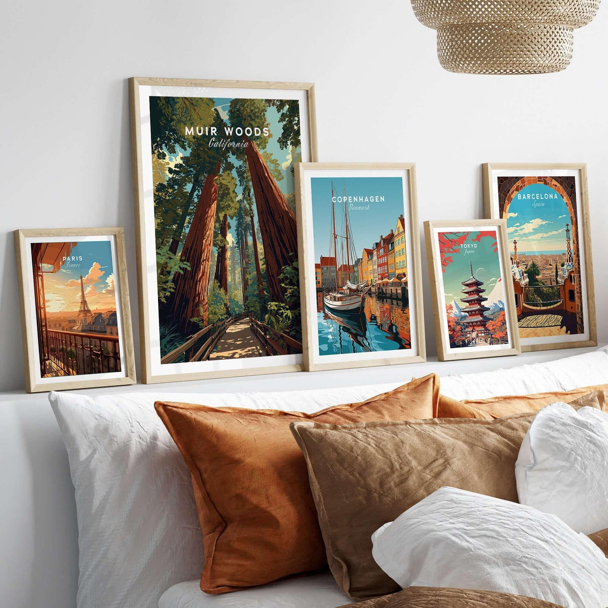 Muir Woods California Redwood Forest Trail Print - Giant Trees Wall Art displayed among other travel prints.