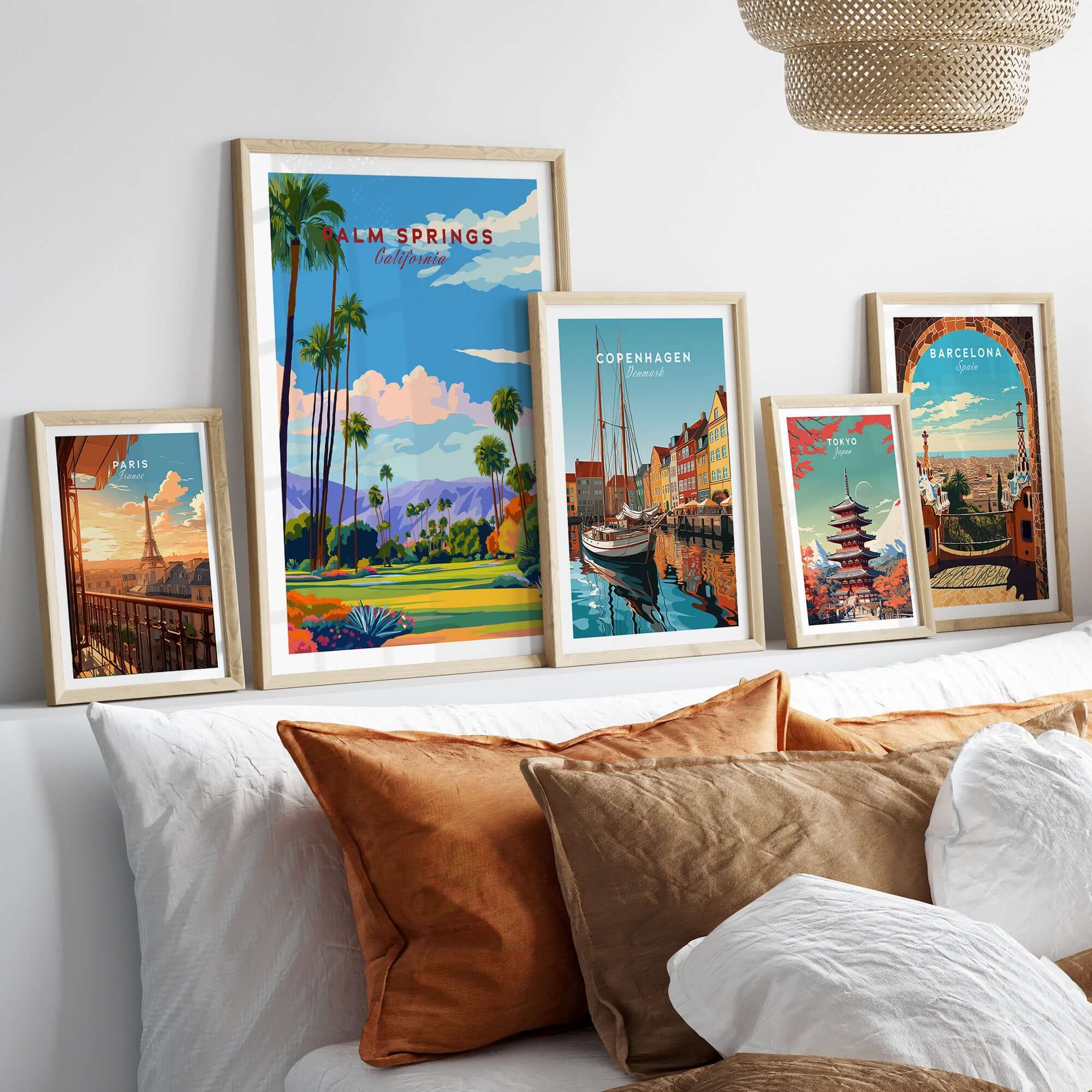 Palm Springs Golf Course Poster - California Desert Mountain View Print displayed with other travel-themed art prints.