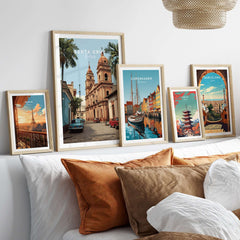 Santa Cruz South America Print | Bolivian Urban Wall Decor showcased in a stylish home setting with framed cityscape art.