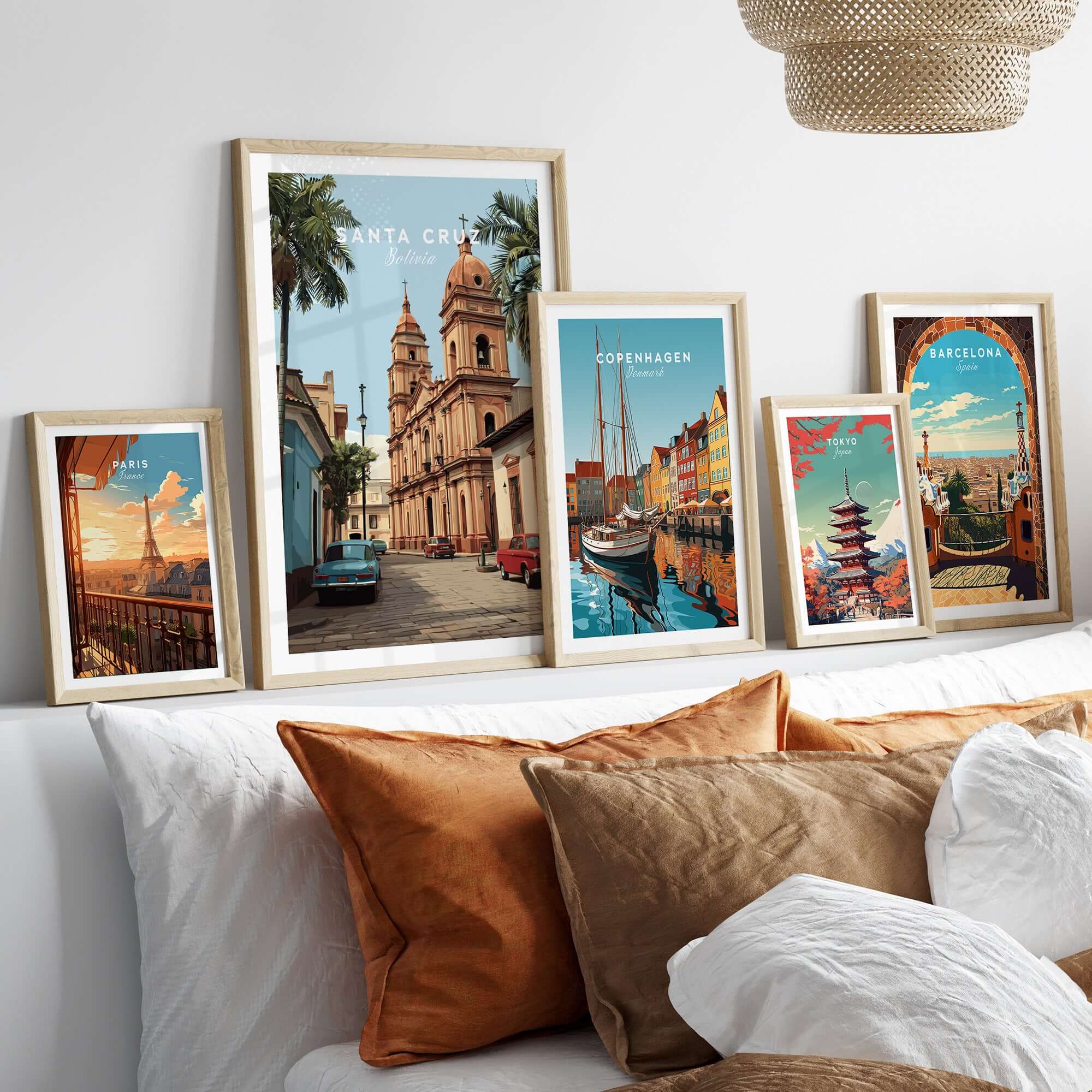 Santa Cruz South America Print | Bolivian Urban Wall Decor showcased in a stylish home setting with framed cityscape art.