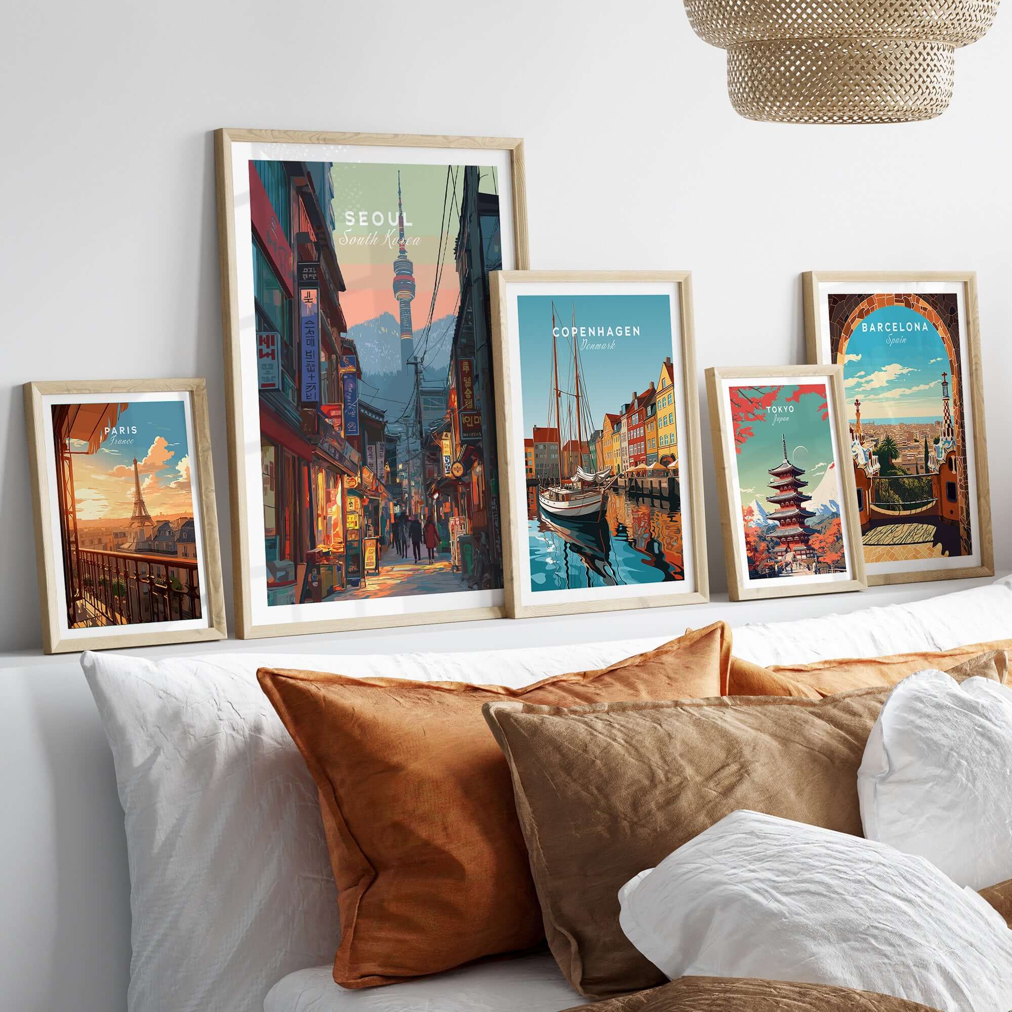 Seoul South Korea N Seoul Print - Traditional Street Wall Art displayed on a stylish wall with other city prints.
