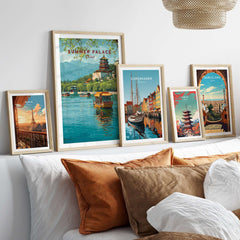 Summer Palace China Art Print - Beijing Royal Park Wall Decor displayed in a cozy living room setting with other art prints.