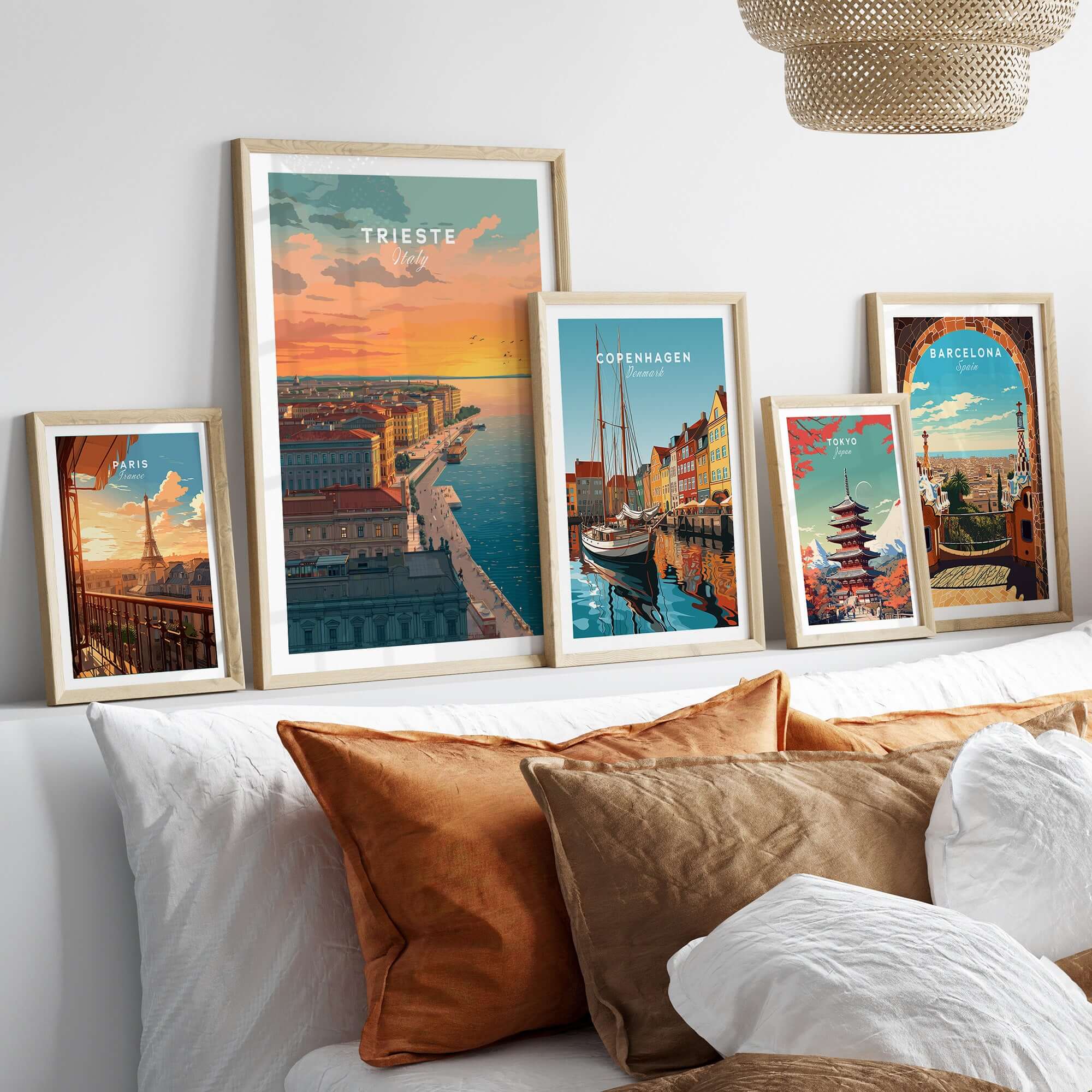 Trieste Italy Coastal Sunset Skyline Poster - Adriatic Seascape Print displayed in a stylish gallery wall setting.