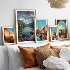 Ullswater Lake District Sunset Reflection Print - Cumbria Lakeside Wall Art displayed in a cozy living room setting.