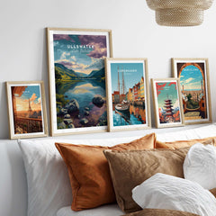 Ullswater Lake District Mountain View Reflection Print - Serene Lake Wall Art displayed with other travel prints.