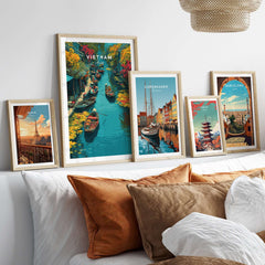 Vietnam Hoi An Canal Boats Print - Traditional River Market Wall Art displayed on a stylish gallery wall.
