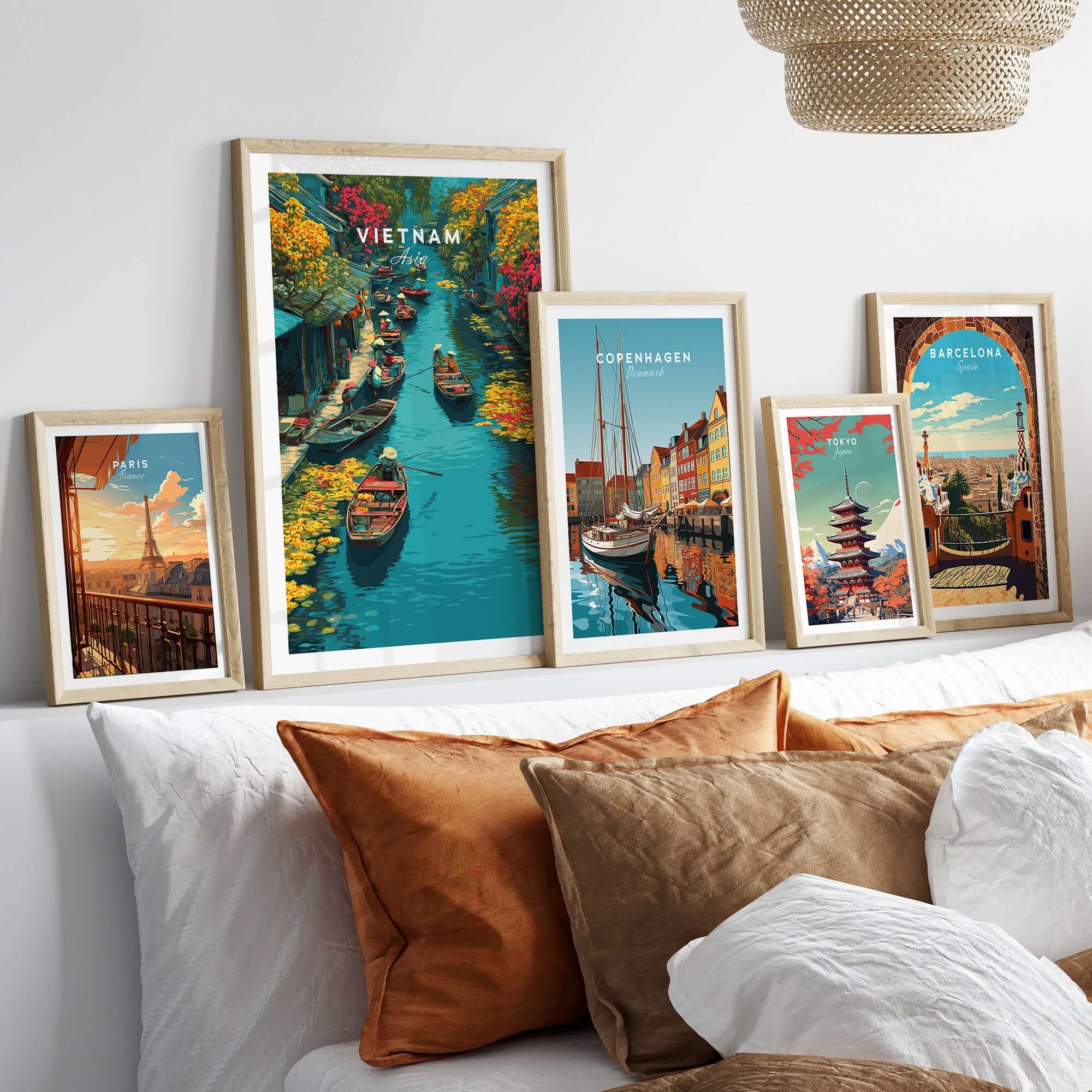 Vietnam Hoi An Canal Boats Print - Traditional River Market Wall Art displayed on a stylish gallery wall.