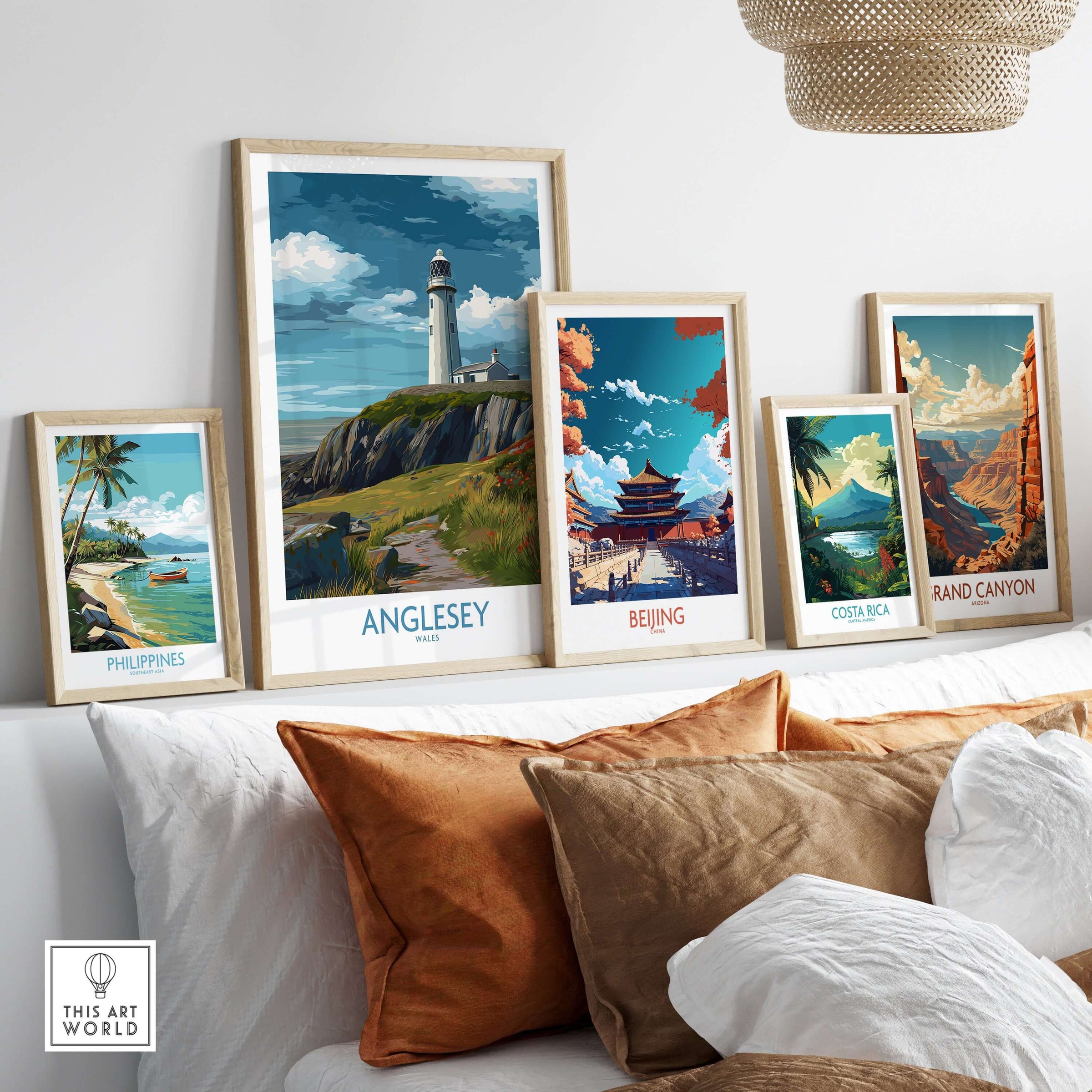 Anglesey Wales Scenic Seascape Poster - Welsh Lighthouse Decor displayed among other travel art prints.