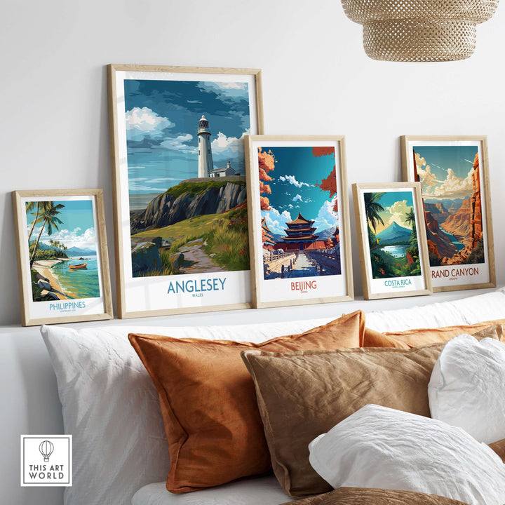 Anglesey Wales scenic seascape poster with framed coastal artworks, showcasing Welsh lighthouse decor and travel destinations.