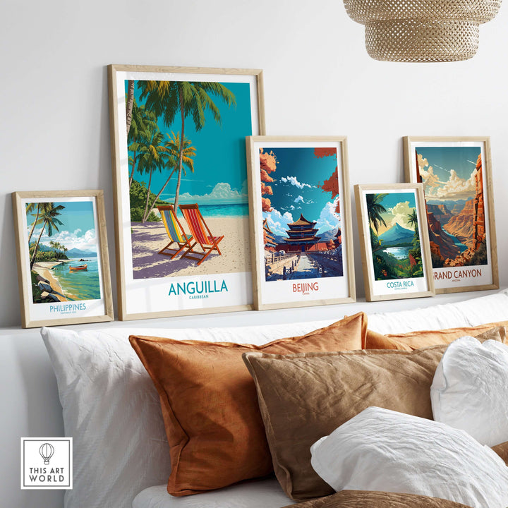 Gallery of travel posters including Anguilla, showcasing tropical and cultural destinations in vibrant colors.