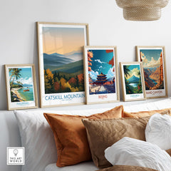 Catskill Mountains New York Fall Landscape Poster - New York State Travel Decor displayed among other travel-themed art prints.