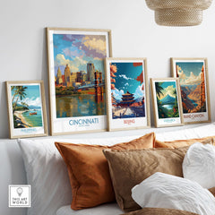 Cincinnati Riverfront Cityscape Poster - Ohio Wall Art showcased among other travel-themed posters.